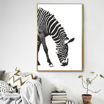 Nordic modern minimalist zebra decorative painting black and white retro living room sofa background wall mural vertical animal hanging painting