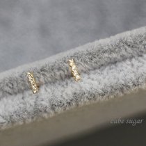 Sugar cube mini pure 10K real gold K gold micro-set small diamond gold stick small gold rod Ultra-exquisite mini small earrings