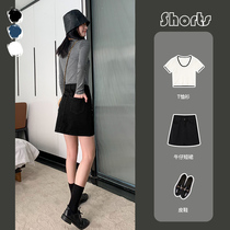  Black denim short skirt female summer spring and autumn new fat mm large size high waist thin retro a-line hip skirt