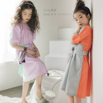 Girls Korean version 2019 spring summer cotton colorblock waist dress big girl princess style long skirt parent-child