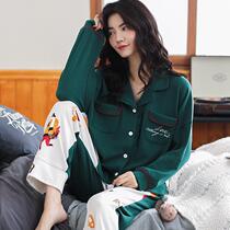 Pajamas womens spring and autumn personality trendy cotton long-sleeved home clothes cotton autumn and winter thin Korean two-piece suit