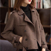 Sandro Fashiong double-sided cashmere coat winter small plaid short 2021 new winter coat