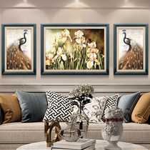  American sofa background wall painting European triptych dining room mural atmospheric peacock hanging painting Simple and beautiful living room decoration painting