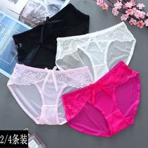 2 4 sexy panty women ultra-thin transparent lace hot temptation low waist breathable mesh briefs summer girl