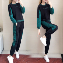 2020 autumn and winter New Korean version of net red fried street leisure sports suit female loose slim sweater plus velvet two-piece set