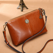 Retro to Yangflower genuine leather Oblique Satchel Bag Oil Wax Cow Leather Single Shoulder Bag Woman Fashion Mini Double Zipped Cell Phone Bag