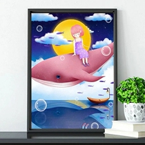 Whale Girl Cross Stitch 2022 New Line Embroidered Living Room Small Pieces Cartoon Cute Children Bedroom Handmade Embroidery