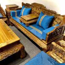 Gold Silk Nanwood Sofa Suit Solid Wood Handmade Composition Living-room Sofa Tea Table Chinese Classical 12 pieces