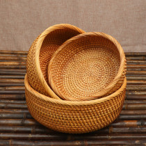 Vietnamese handmade rattan fruit basket bamboo weaving storage basket tray living room household steamed bread basket round simple fruit plate
