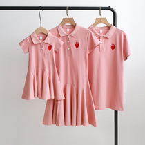 South Korea parent-child outfit a family of three and four full home high-end 2021 summer dress mother-child short sleeve POLO dress