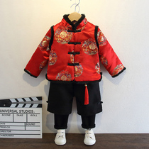 Boys pay New Years call serve Chinese New Year festive clothes winter age dress baby Winter Red New Year Tang suit childrens clothing