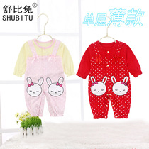 Baby jumpsuit summer thin cotton coat newborn full moon baby Princess 100 days red dress climbing suit