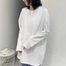 Spring and Autumn New Cotton Top Loose Joker White Interior base shirt Solid Color Long Sleeve T-shirt Female