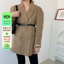 Hawaii 2022 winter new small double - sided cashmere coat woman short - and thin suit coat