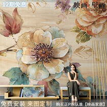 American hand drawn abstract art retro rose flower wallpaper living room TV background wallpaper seamless custom mural