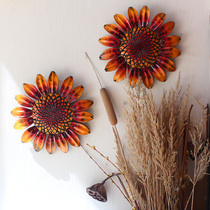 Pastoral wall decoration Peach wood sunflower living room three-dimensional wood carving home decoration TV background wall decoration hanging decoration