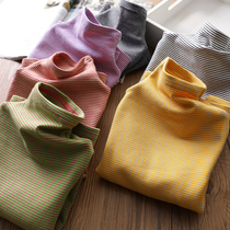 Girls cotton Striped Base Shirt Autumn and winter baby high collar parent-child long-sleeved T-shirt Children thickened top Korean version