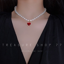 Pollton red wine ● French-style vinyrinths brief about 100 hitch red water drill with peach heart pearl lock bone chain web red ornament