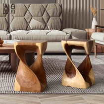 Jing Spring Southeast Asia solid wood high stool new Chinese decoration designer Chinese restaurant living room stool log High Wood