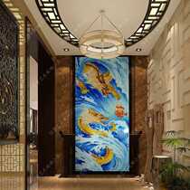 Art glass porch background wall carved frosted custom craft two dragon play beads transparent living room partition screen