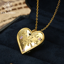 panzoro wind-printed peach heart exotic wind 925 silver-plated gold collarbone chain women's day gift