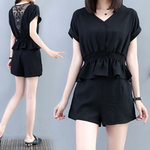 Big Code Women Dress With Slim Shade Suit Slightly Fat Mm Veil shorts Two sets of chubby sister Ocean Gas Aging Summer Clothes