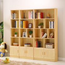 Solid wood simple bookshelf minimalist modern bookcase with door floor student creative shelve children combination storage cabinet