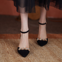 Givenivan makes foot back rate ~ pointy thin heel 2021 summer new string of beads hollow high heel lined