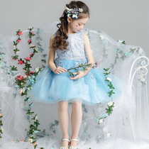 Lilando Girl Pengpeng gauze Princess Dress White Dress Childrens Show Host Little Girl Performance Clothing Summer