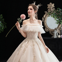 Word shoulder main wedding dress 2021 new bride forest department French super fairy tail dream luxury luxury light summer