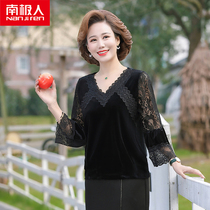 Antarctic spring and summer new foreign style long-sleeved chiffon shirt womens top t-shirt middle-aged mother loose thin base shirt