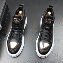 Tide high-help shoes male leather hair stylist trend shoes Englishplate shoes increase Martin boots European station mens shoes