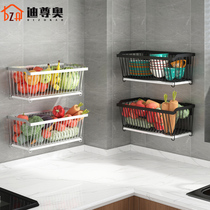 304 stainless steel kitchen vegetable rack non-perforated wall-mounted household fruit storage basket drain vegetable shelf