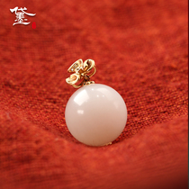 Dai Mo (jewelry) Hetian Jade Russian White Jade transfer bead pendant 18K gold gold inlaid jade pendant womens jade pendant