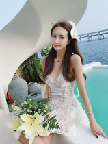 2020 swimsuit explosive swimsuit women ins style sexy lace belly cover thin hollow Hollow hot spring swimming swimsuit