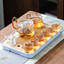 Transparent glass tea set Japanese home simple kung fu tea cup teapot office small set tea tray tea maker