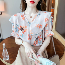 Chiffon shirt female design sense niche 2021 summer new fashion shirt floral short sleeve jacket foreign style small shirt