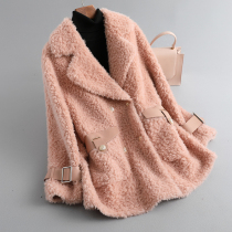 Leather wool one grain cashmere coat 2021 new long lamb fur coat womens special