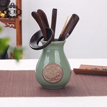 Hot sale household suit tea set accessories Ru kiln ceramic tea tube tea ceremony Ebony Rosewood Rosewood six gentlemen zero with bamboo