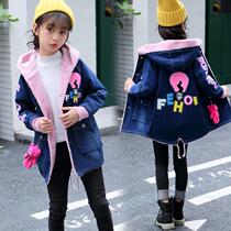 Girl Glint Jacket 2021 Autumn Winter Dress New Korean Edition Large Child Child Thickened Mid-Length Denim Wind Clothing Tide