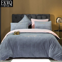 EKWQ light luxury coral velvet four-piece set thickened warm brocade velvet flannel bedding Milk velvet double-sided velvet