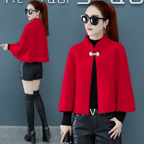 Gold mink velvet jacket 2021 new womens Joker short temperament autumn winter thick cape shawl top