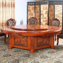 Kubit solid wood carving hotel electric dining table antique large round table Chinese retro club banquet table