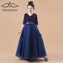 Childrens dress Middle Child piano performance dress girl mid-sleeve show host dress girl high-end princess dress