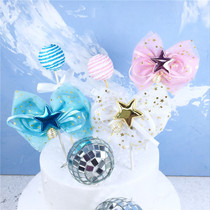 Baking decoration creative mesh bow five-pointed star pearl insert row tassel pink girly heart cake plug-in