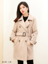 (with belt) seven quantity a cut small powder apricot camel double-breasted lapel long coat female 841