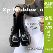 Small P good shop boots 2021 new female leather square head cowhide fashion horse boots side zipper short tube boots