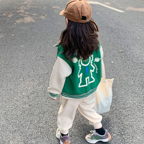 Childrens cartoon printed thickened baseball uniform 21 autumn and winter Korean version Men and women Tong Handsome LETTER JACKET COTTON JACKET