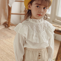 Childrens clothing Japanese and Korean shirts autumn and winter long sleeves lace stand neck cotton lace shirt girls wild cute