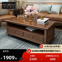 Solid Wood American country coffee table TV cabinet combination ash walnut color living room furniture white double coffee table